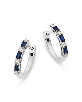 Bloomingdale's - Sapphire & Diamond Huggie Hoop Earrings in 14K White Gold - 100% Exclusive