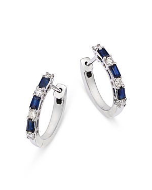 Bloomingdale's Sapphire & Diamond Huggie Hoop Earrings In 14k White Gold - 100% Exclusive In Blue/white