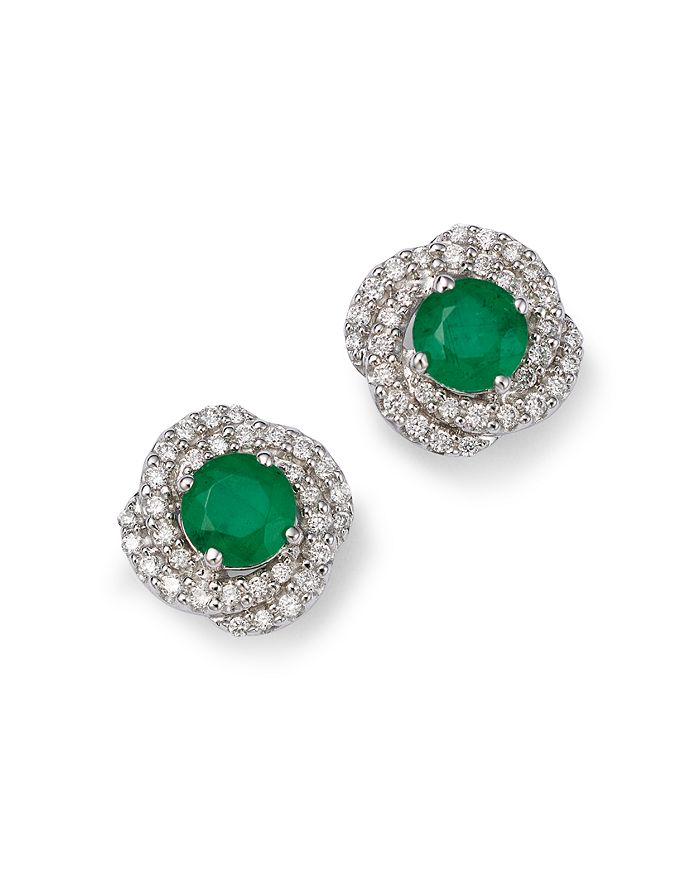 Bloomingdale's Emerald & Diamond Spiral Stud Earrings in 14K White Gold
