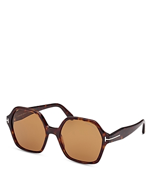 Tom Ford Romy 56mm Polarized Geometric Sunglasses In Dark Havana/orange Solid