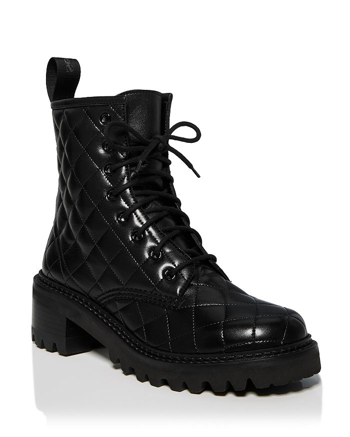 See by Chloé Jodie Quilted Lace-Up Combat Boots Black