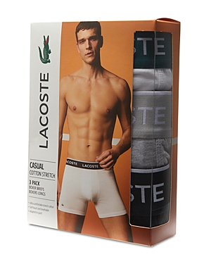 Shop Lacoste Cotton Stretch Logo Waistband Long Boxer Briefs, Pack Of 3 In Oxford