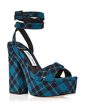 Jimmy Choo Women's Gaia 140 Platform High Block Heel Sandals In Dk Celeste