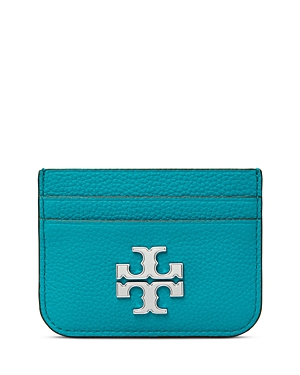 Tory Burch Eleanor Pebbled Card Case In Blue Jay