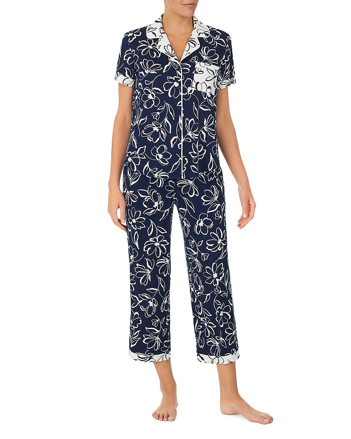 Kate Spade Crop Pj Set In Navy/flowers