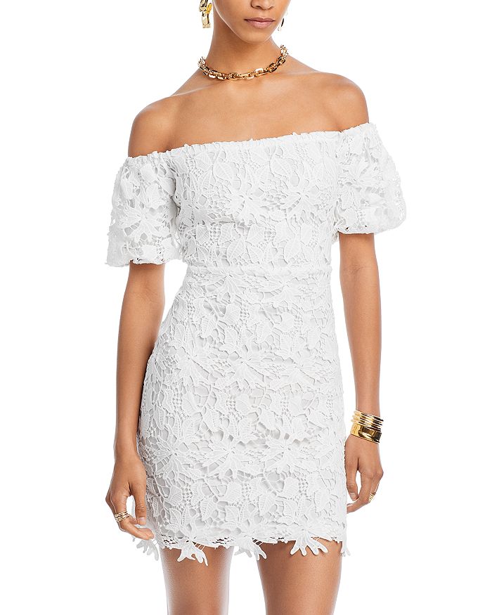AQUA Off The Shoulder Lace Mini Dress - 100% Exclusive | Bloomingdale's