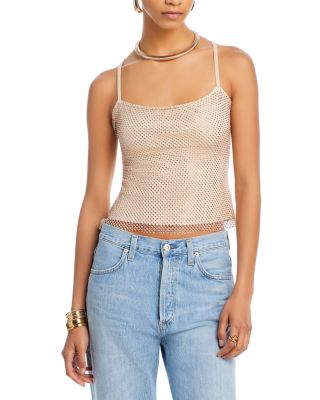 AQUA Sleeveless Crystal Embellished Mesh Top - Exclusive