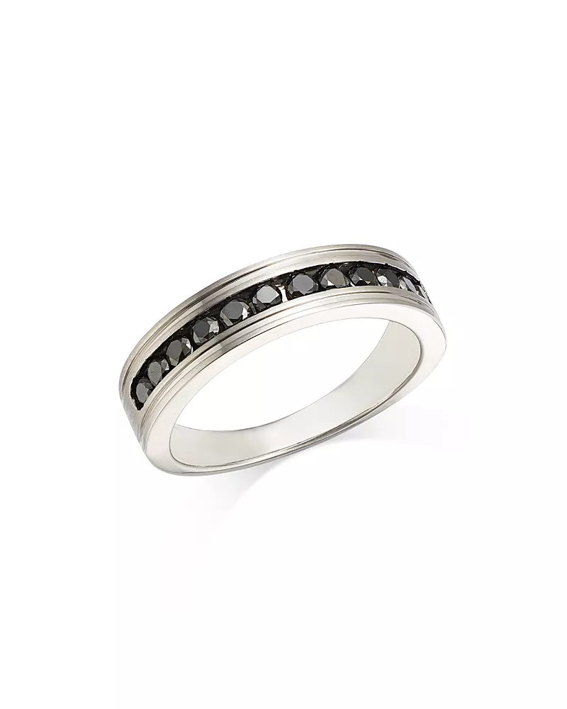 Bloomingdale's Fine Collection Men's Black Diamond Band in 14K White Gold, 0.60 tcw