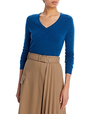 C By Bloomingdale's Cashmere C By Bloomingdale's V-neck Cashmere Sweater - 100% Exclusive In Heather Dark Ocean