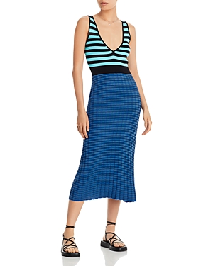 Shop Proenza Schouler White Label Slinky Stripe Tank Dress In Aqua/black/oxford Blue