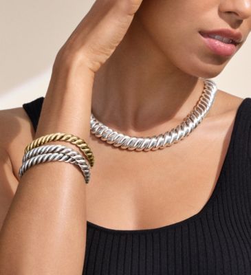 Sculpted Cable Necklace in Sterling Silver