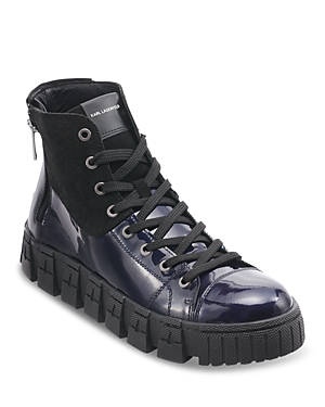 Karl Lagerfeld Men's High Top Patent Leather & Suede Sneakers In Black