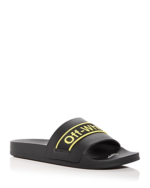 Shop Off-white Men's Industrial Belt Logo Slide Sandals In Black /yellow