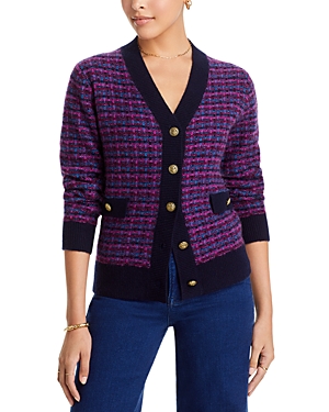 C By Bloomingdale's Cashmere Tweed Contrast Trim Cashmere Cardigan - 100% Exclusive In Navy/sangria