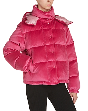 Shop Moncler Daos Velvet Down Puffer Jacket In Bright Pink