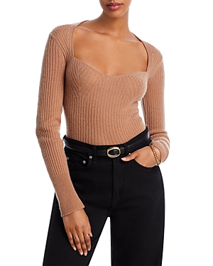 Shop Aqua Cashmere Ribbed Sweetheart Neck Cashmere Sweater - 100% Exclusive In Camel