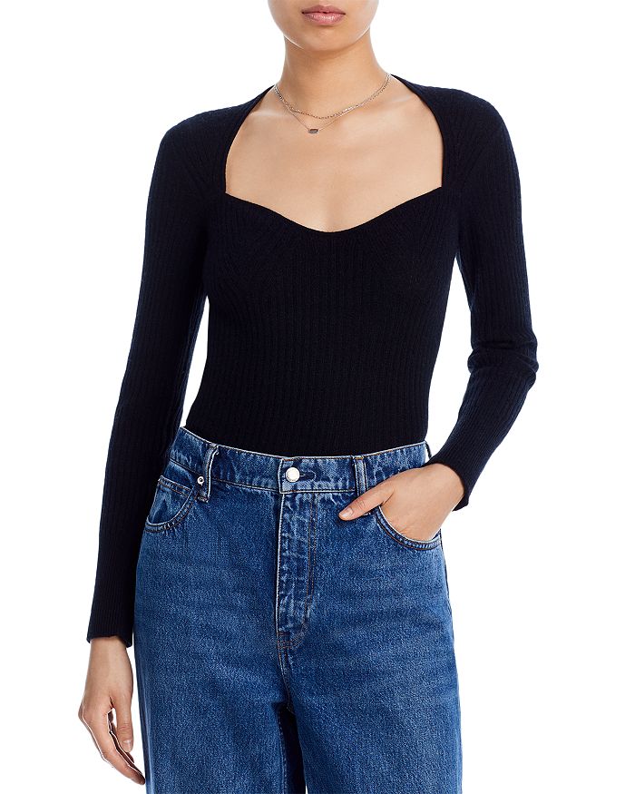 AQUA Ribbed Sweetheart Neck Cashmere Sweater - 100% Exclusive | Bloomingdale's