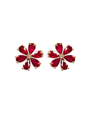 18K Rose Gold Luminal Ruby & Diamond Floral Stud Earrings