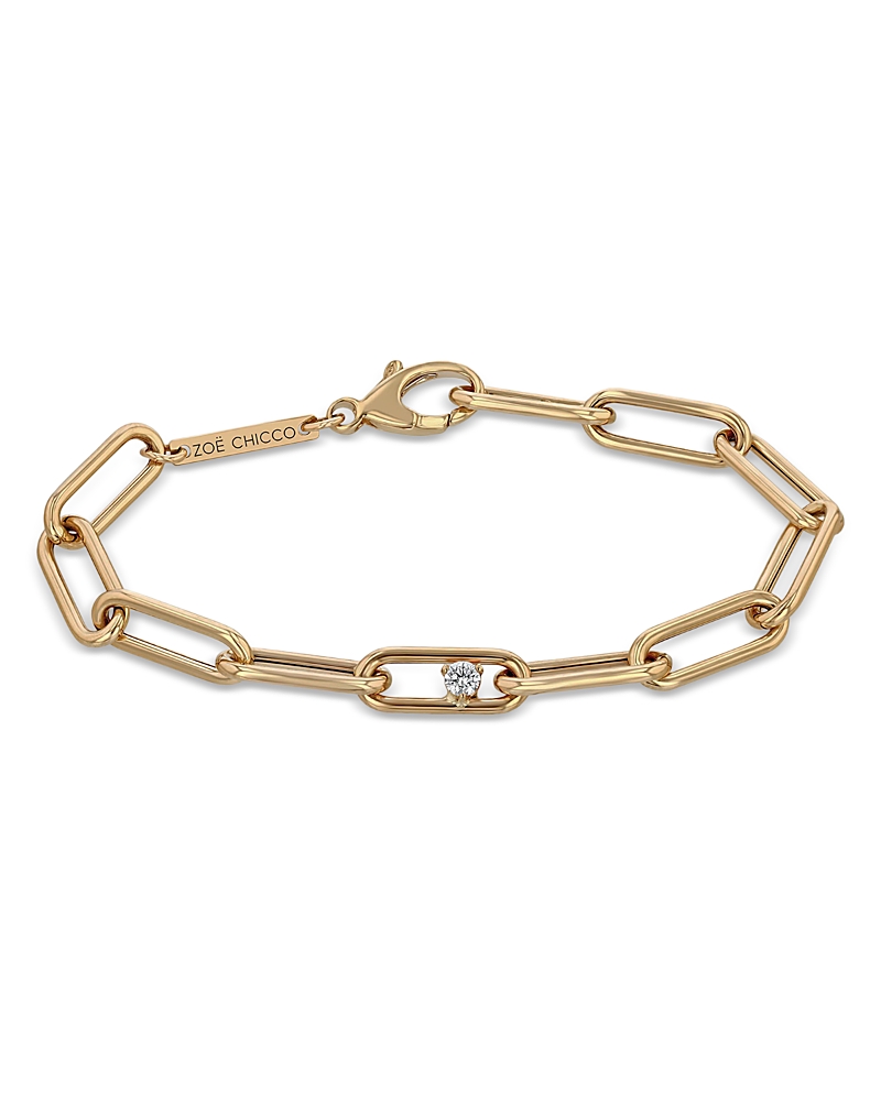 Zoë Chicco Large Paperclip Chain Bracelet With Prong Diamond In Gold