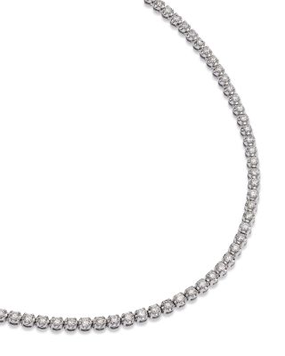 Diamond Crown Set Tennis Necklace in 14K White Gold, 4.0 tcw 