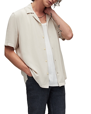 Allsaints Venice Solid Regular Fit Button Down Camp Shirt In Clifftop Taupe