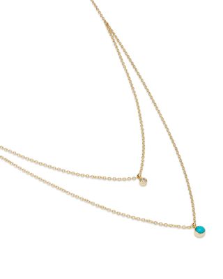 14K Gold Diamond & Turquoise Layered Pendant Necklace, 16"-18"