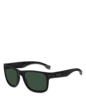 Hugo Boss Rectangular Sunglasses, 55mm In Black/green Solid