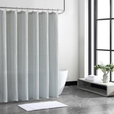 Marled Waffle Blue Yarn Dyed Shower Curtain