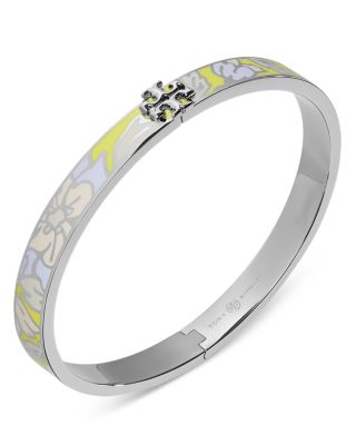 Tory Burch - Kira Logo Floral Motif Bangle Bracelet in 18K Gold Plated
