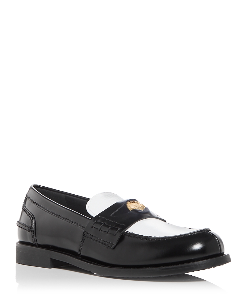 Miu Miu Two-tone Brushed Leather Penny Loafers In Black
