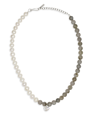Shop Completedworks Gemstone & Cultured Freshwater Pearl Beaded Collar Necklace, 15.5-18 In Gray/white