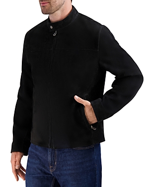 Shop Cole Haan Suede Moto Jacket In Black