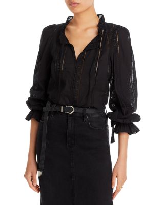 AQUA - Cotton Lace Inset Blouse - Exclusive