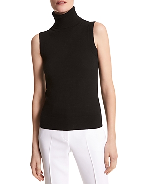 Michael Kors Sleeveless Cashmere Knit Turtleneck Top In Black