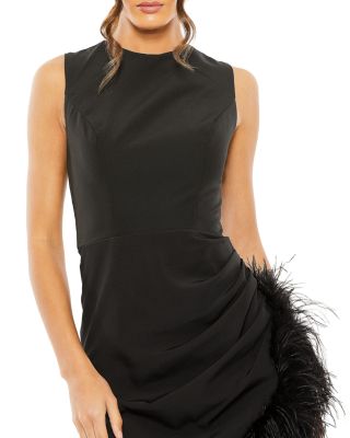 Feather Trim Asymmetric Dress