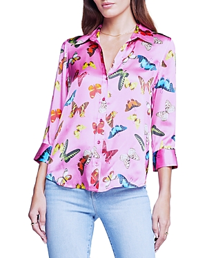 L Agence Dani Butterflies Silk Blouse In Sugar Plum