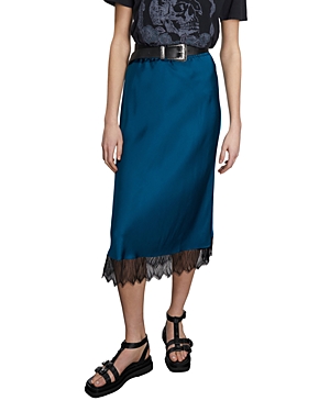 Shop The Kooples Lace Trim Skirt In Blue