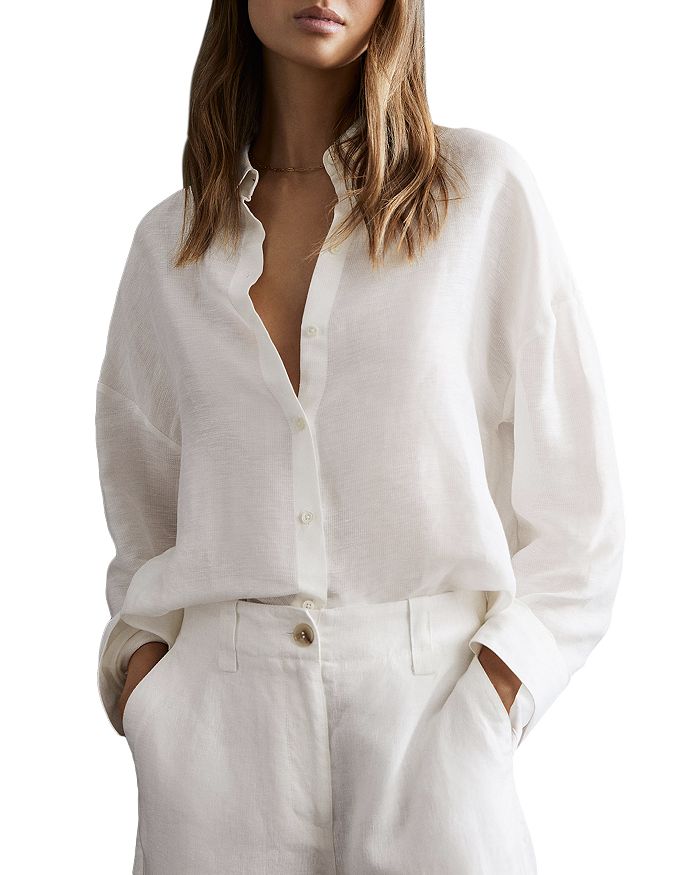 White Oversized Linen-blend Shirt
