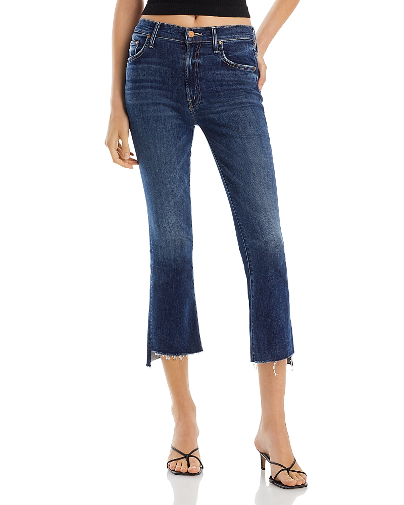 Mother The Insider High Rise Crop Step Fray Bootcut Jeans In Light Kitt In Light Kitt