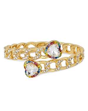 Shop Kurt Geiger Rainbow Crystal Heart Frozen Chain Bypass Bangle Bracelet In Gold Tone In Multi/gold