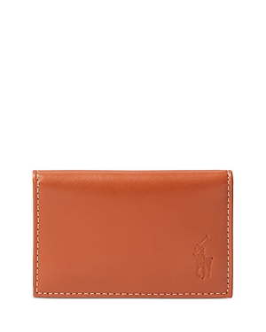 Polo Ralph Lauren Burnished Leather Card Wallet In Brown
