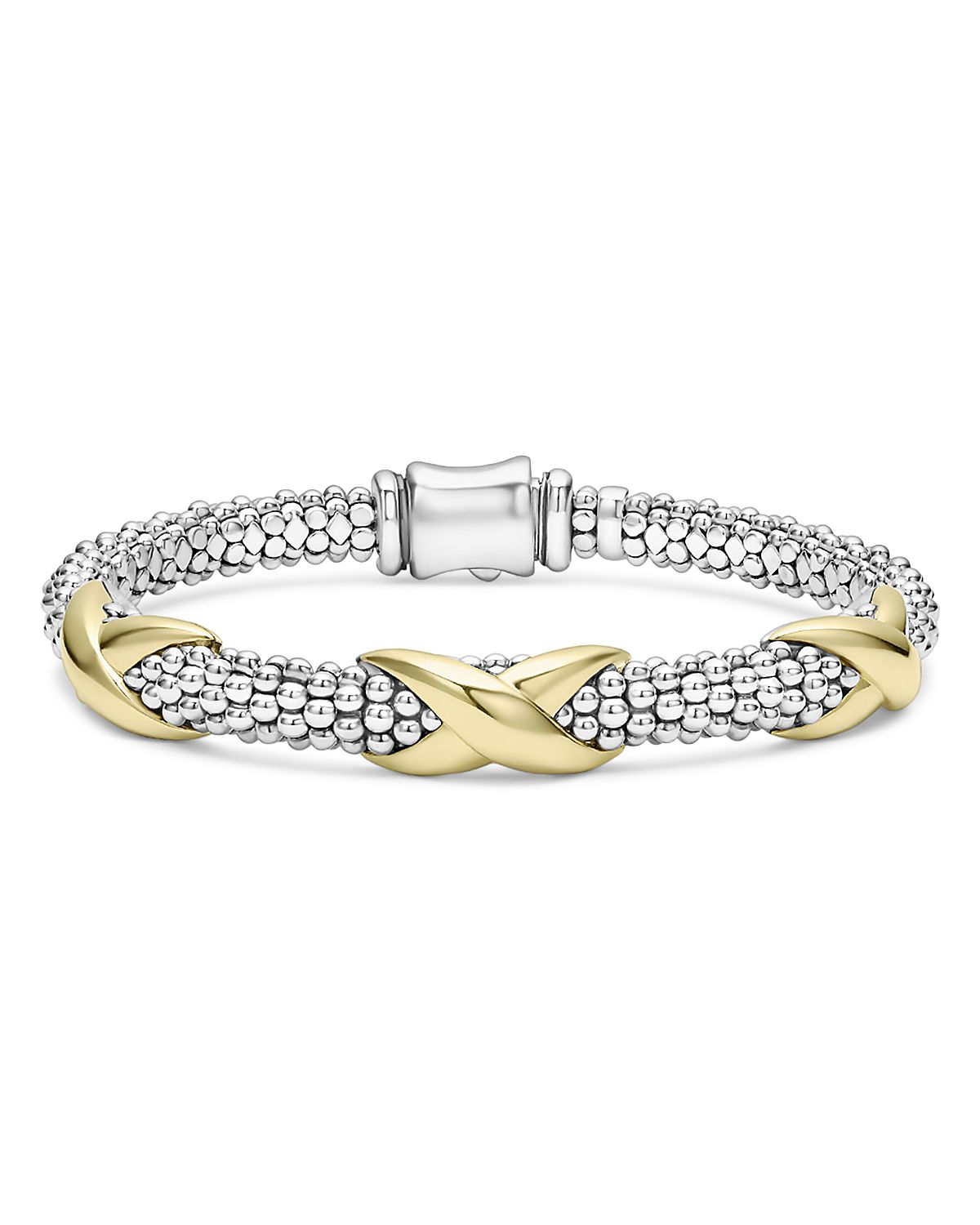 Lagos 18K Yellow Gold & Sterling Silver Embrace Triple X Caviar Bead Link Bracelet