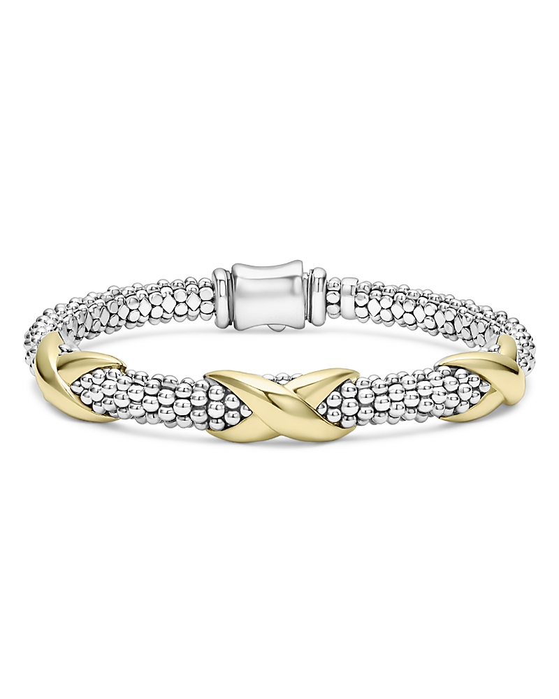 Lagos 18K Yellow Gold & Sterling Silver Embrace Triple X Caviar Bead Link Bracelet