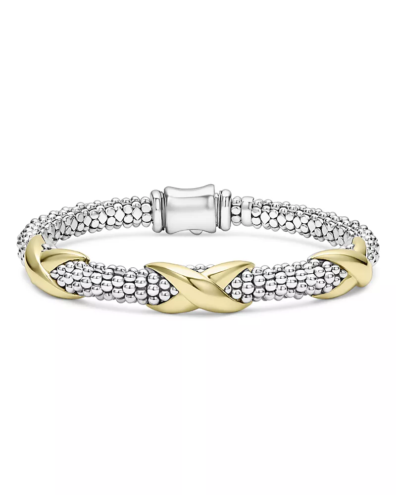 Lagos 18K Yellow Gold & Sterling Silver Embrace Triple X Caviar Bead Link Bracelet