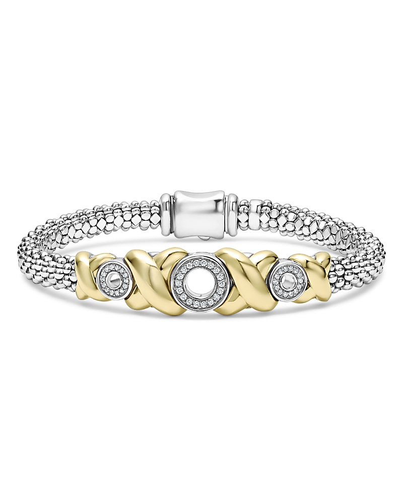 Lagos 18k Yellow Gold & Sterling Silver Embrace Diamond Xo Caviar Bead Bracelet In Silver/gold