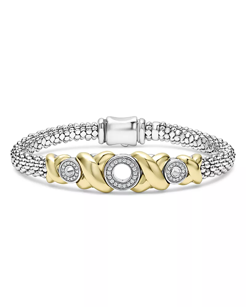 Lagos 18K Yellow Gold & Sterling Silver Embrace Diamond Xo Caviar Bead Bracelet