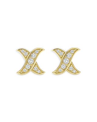 18K Yellow Gold Embrace Diamond X Stud Earrings