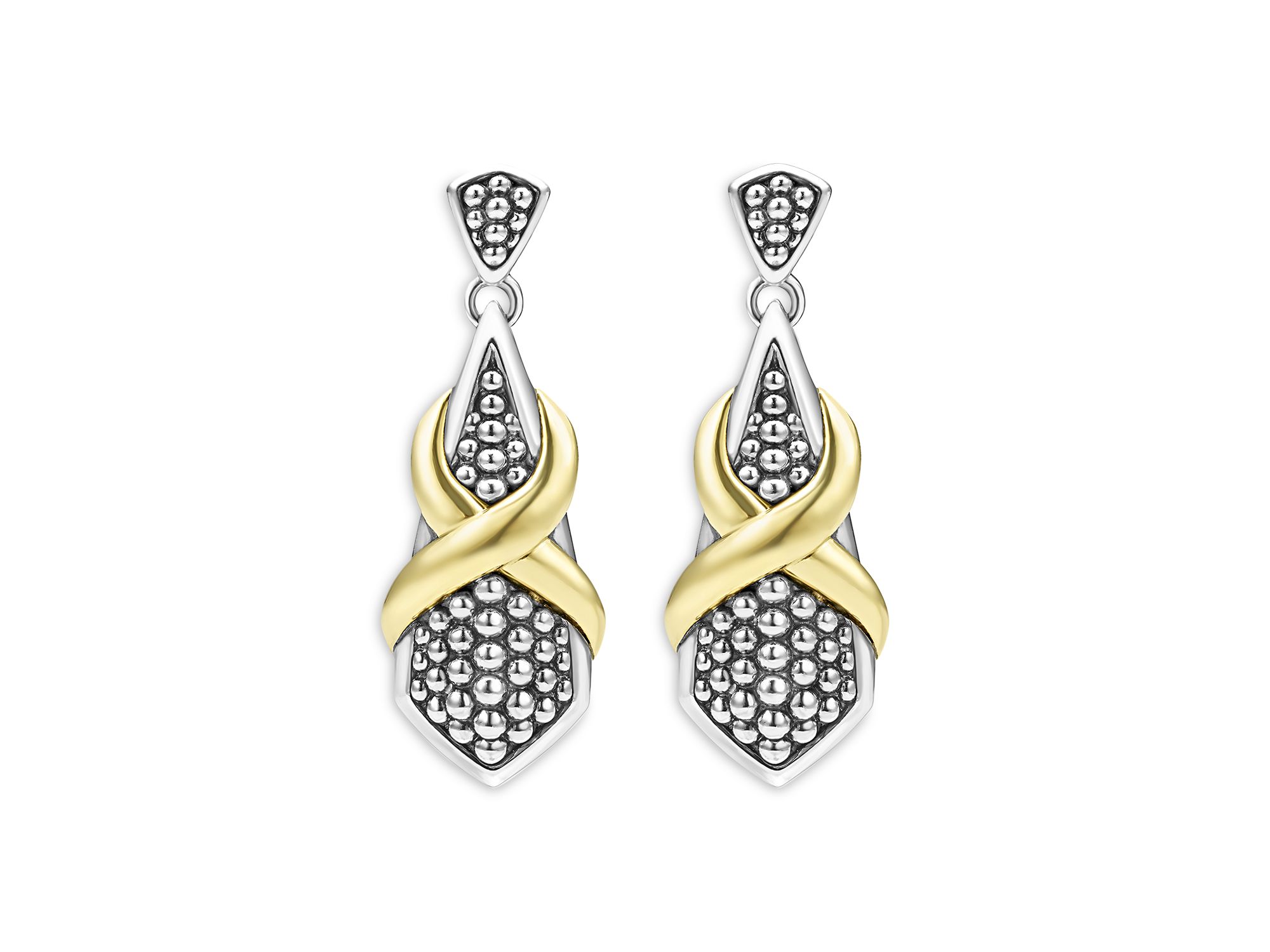 18K Yellow Gold & Sterling Silver Embrace X Caviar Bead Drop Earrings — Image 3