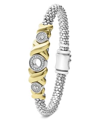 18K Yellow Gold & Sterling Silver Embrace Diamond XO Caviar Bead Link Bracelet