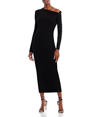 Versace Opaque Viscose Jersey Knotted Midi Dress In Black